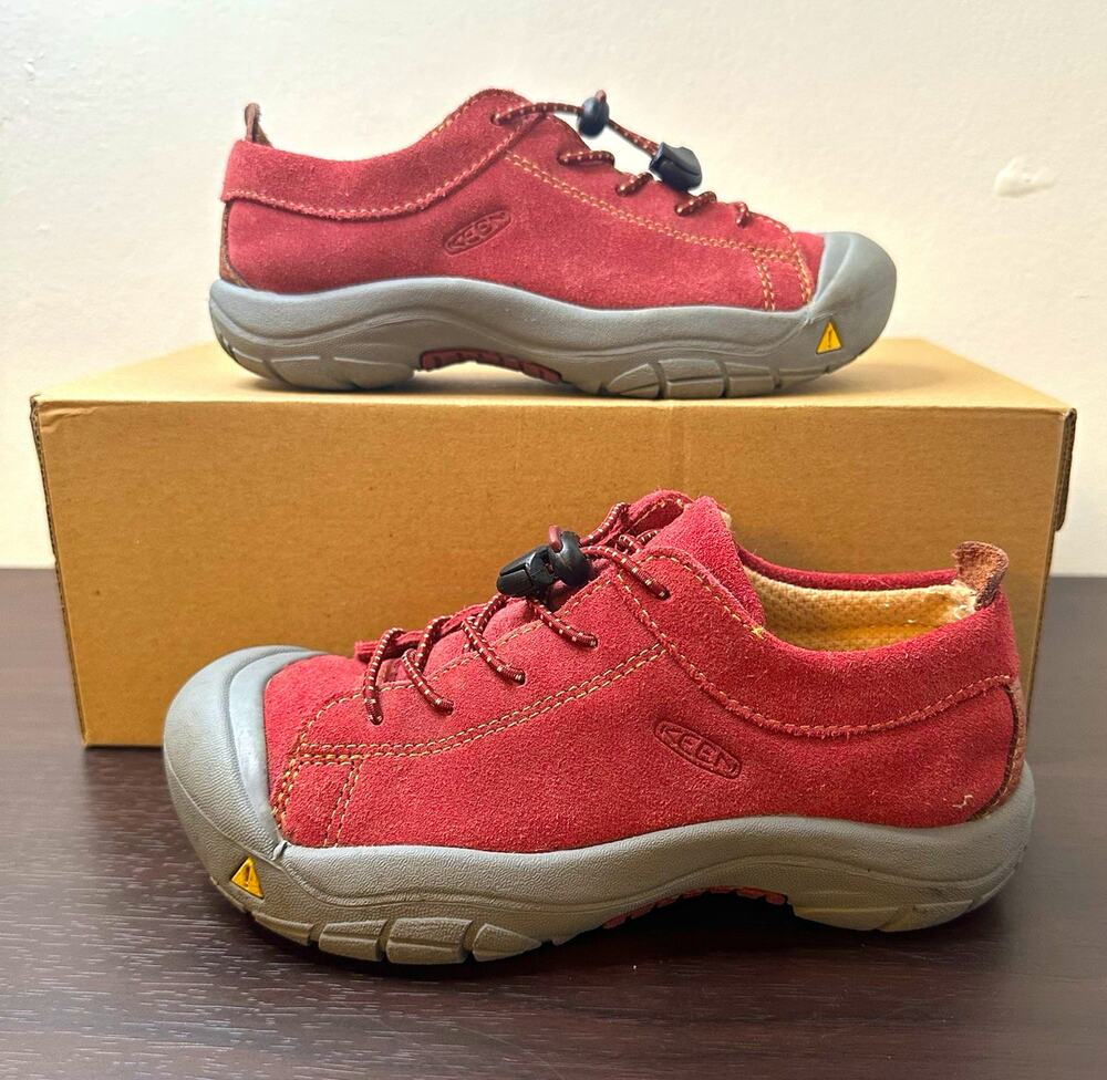 KEEN Jasper Kids Suede Low Top Lace Up Hiking Sneakers Red/Gray US 2 EU 34